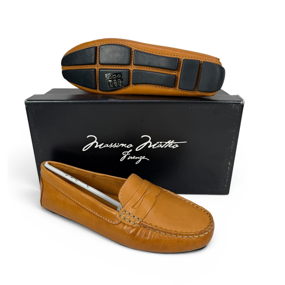 Massimo Matteo Penny Driver Loafers Women 6 B Tan Bison Leather Moccasin Slip On